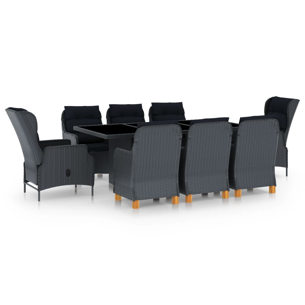 9-Delige Tuinset Met Kussens Poly Rattan Donkergrijs