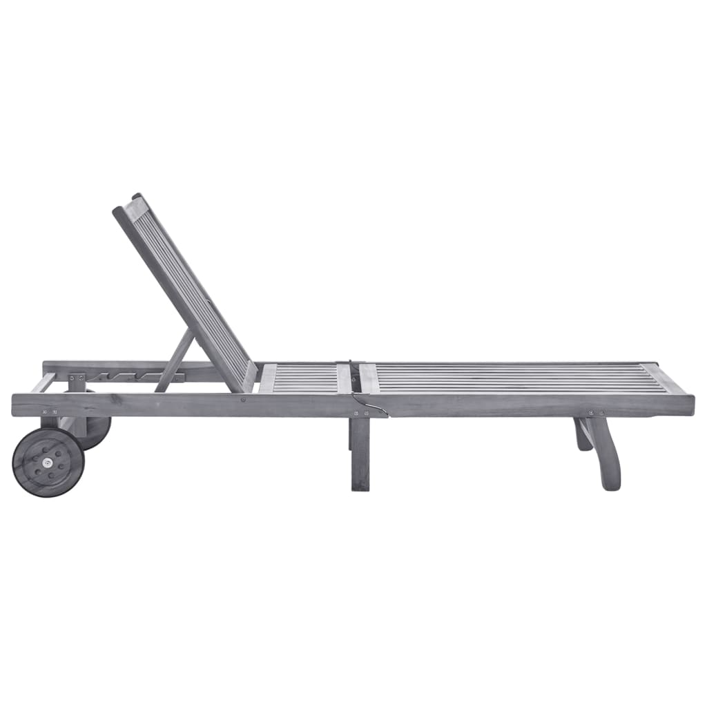 Liege mit Kissen aus massivem Akazienholz in Grau