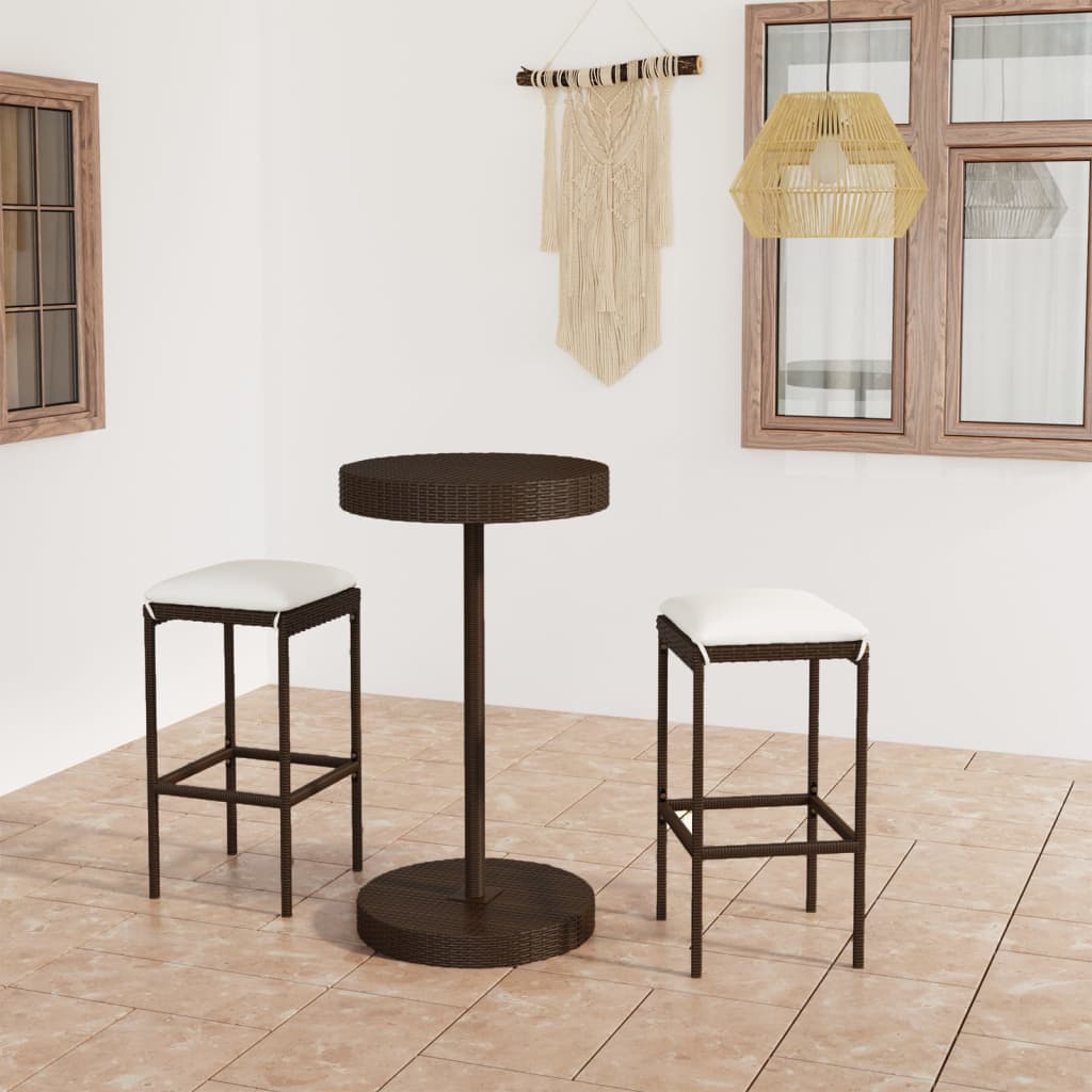 3-teiliges Garten-Bar-Set mit Kissen Poly Rattan Braun