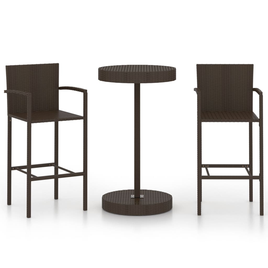 3-teiliges Garten-Bar-Set Poly Rattan Braun
