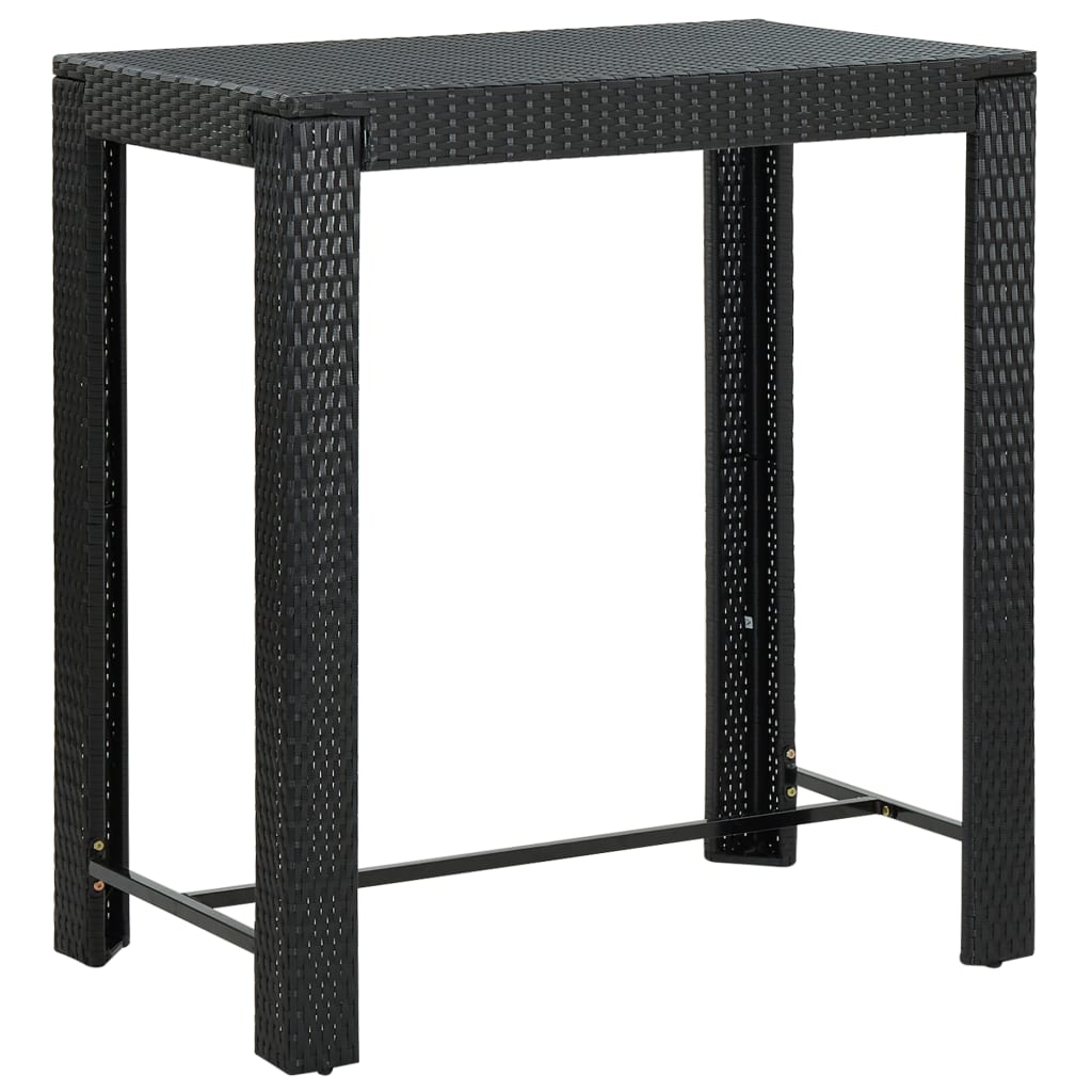 7-teiliges Garten-Bar-Set mit Kissen Poly Rattan Schwarz