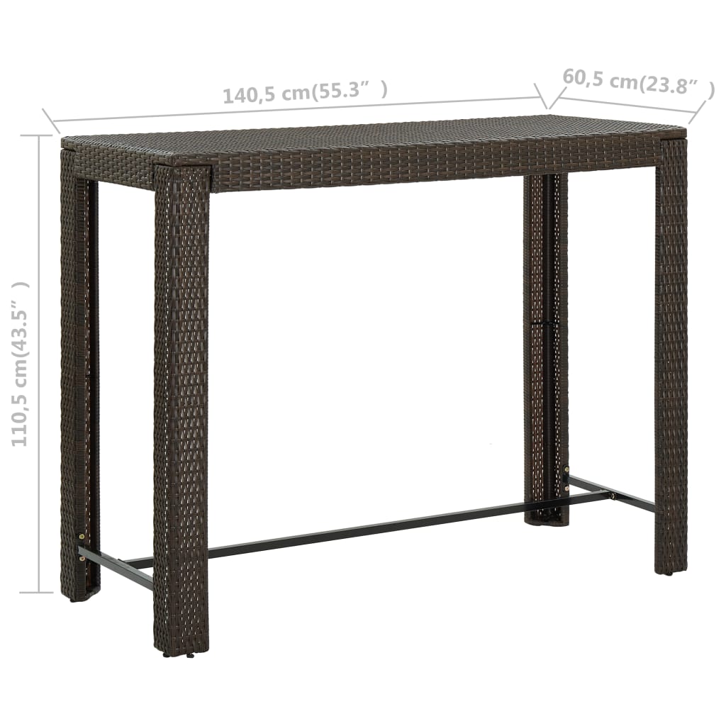 7-teiliges Garten-Bar-Set mit Kissen Poly Rattan Braun