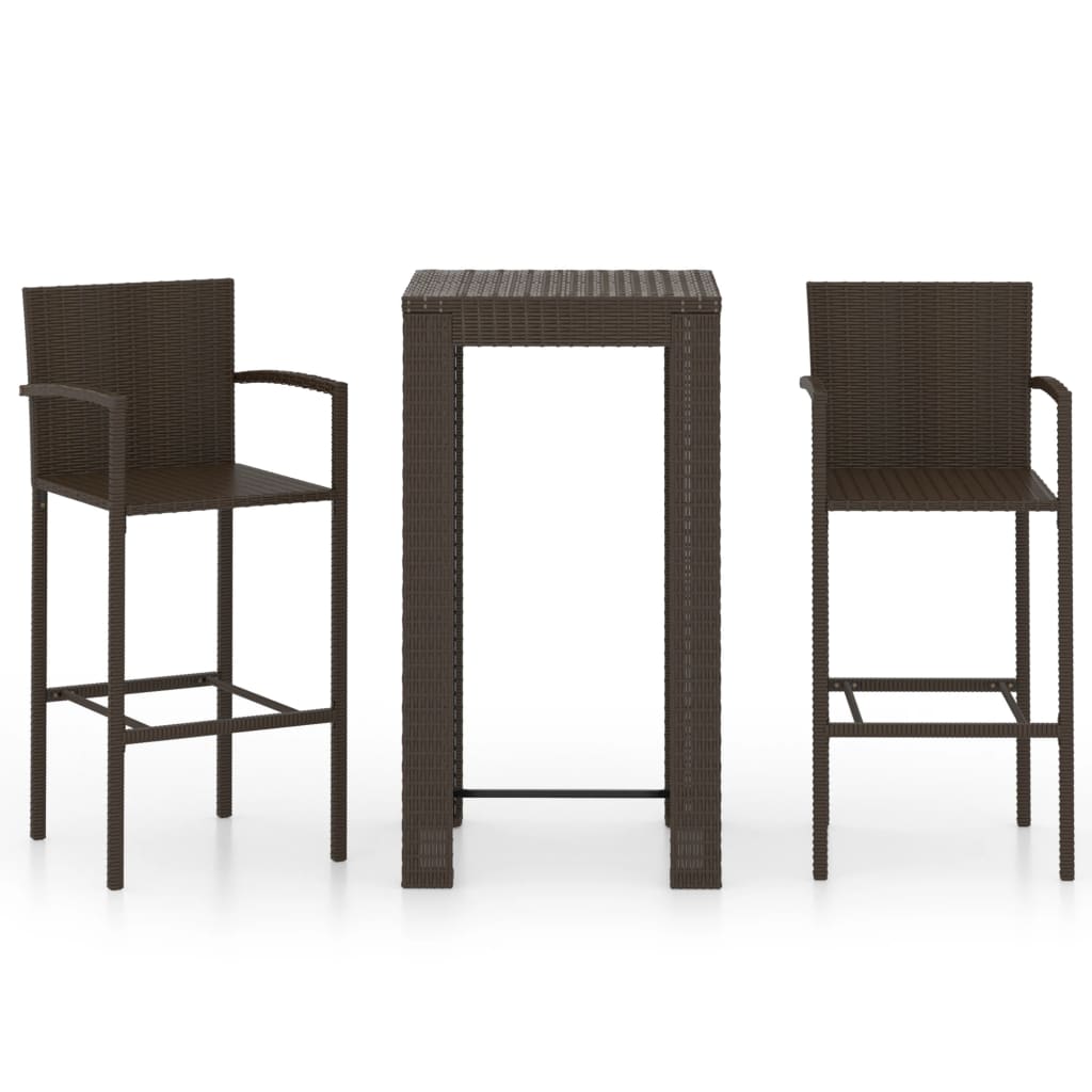 3-teiliges Garten-Bar-Set mit Armlehnen Poly Rattan Braun