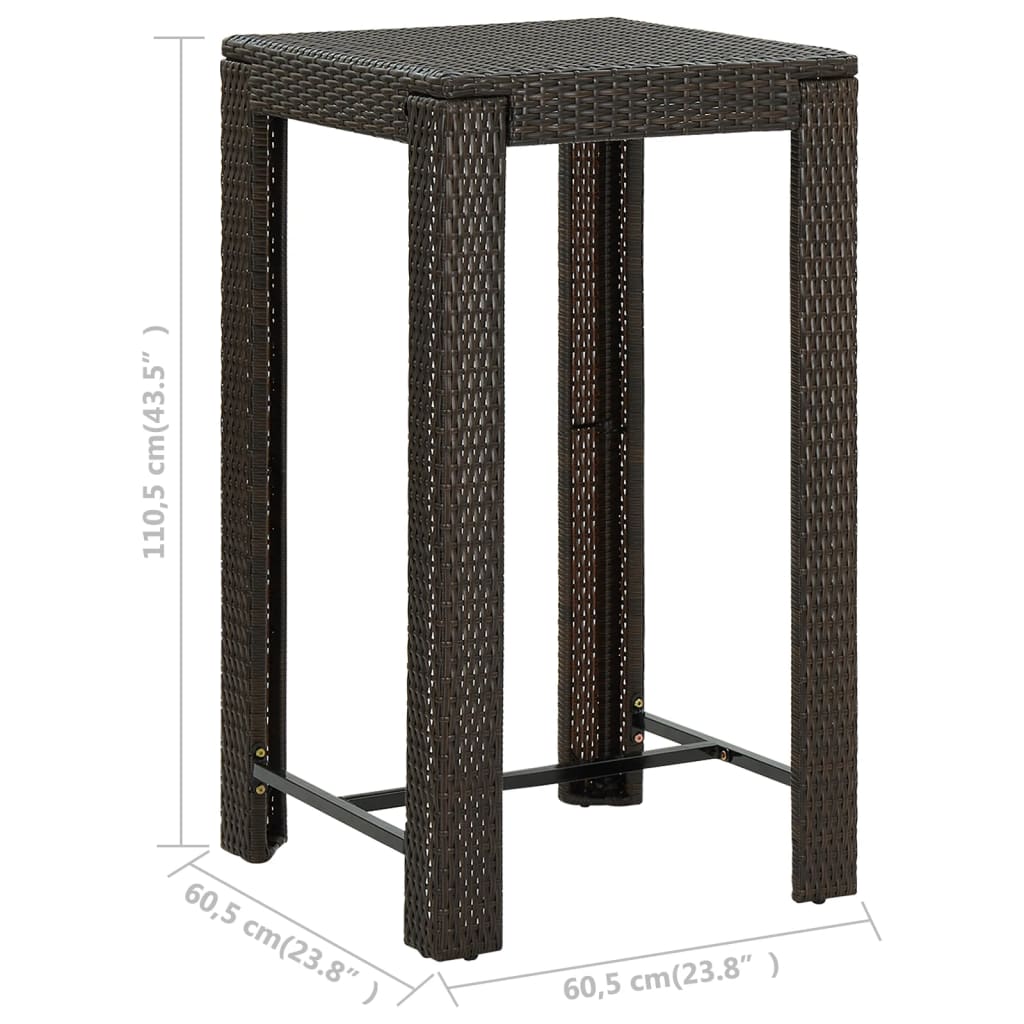 3-teiliges Garten-Bar-Set mit Armlehnen Poly Rattan Braun