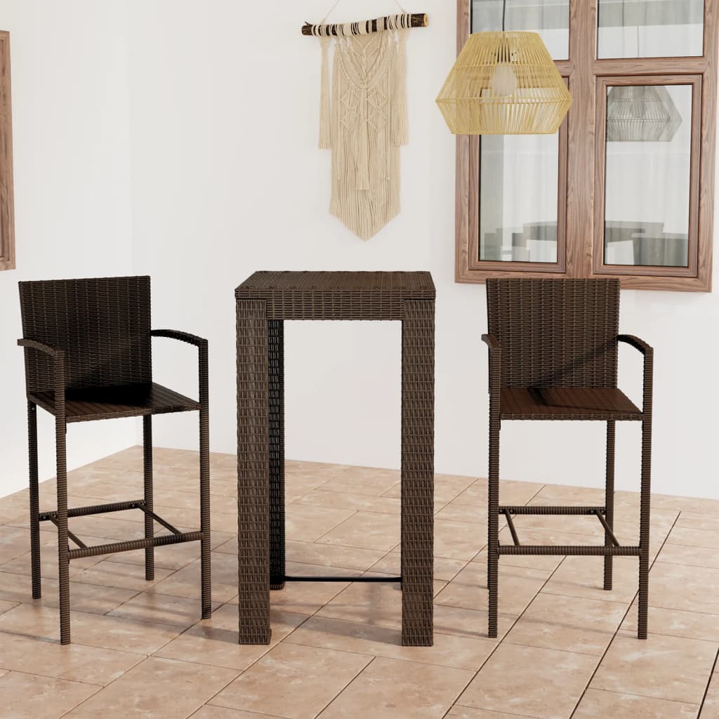 3-teiliges Garten-Bar-Set mit Armlehnen Poly Rattan Braun