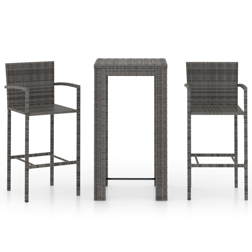 3-teiliges Garten-Bar-Set mit Armlehnen Poly Rattan Grau
