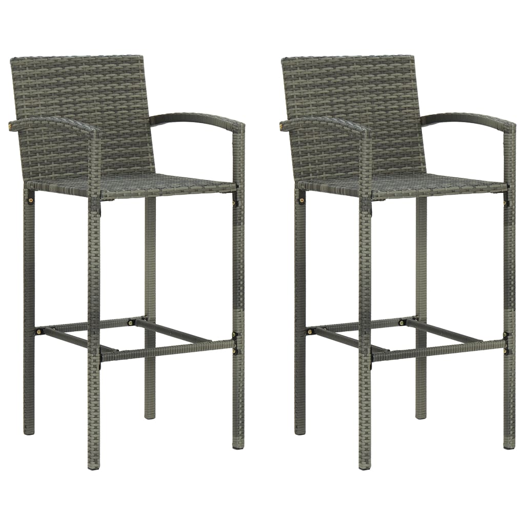 3-teiliges Garten-Bar-Set mit Armlehnen Poly Rattan Grau