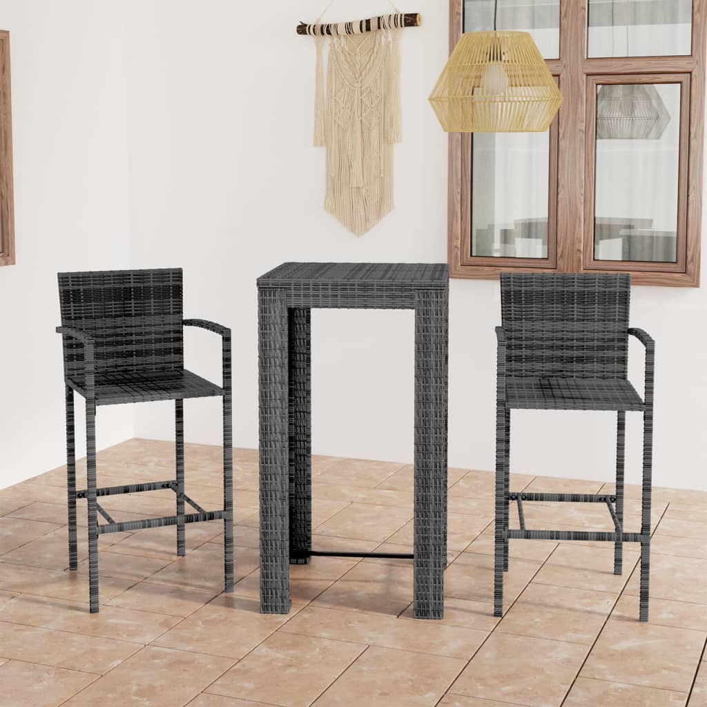 3-teiliges Garten-Bar-Set mit Armlehnen Poly Rattan Grau