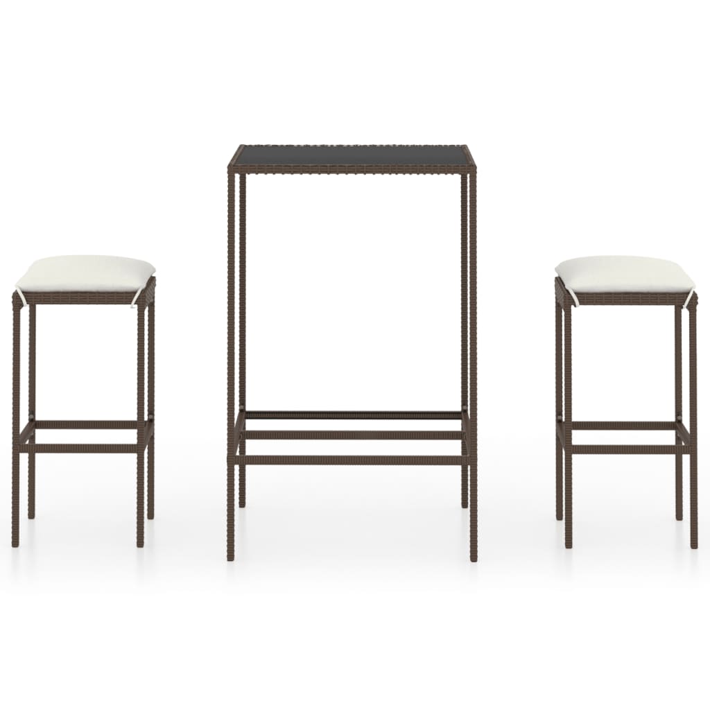 3-teiliges Garten-Bar-Set mit Kissen Poly Rattan Braun