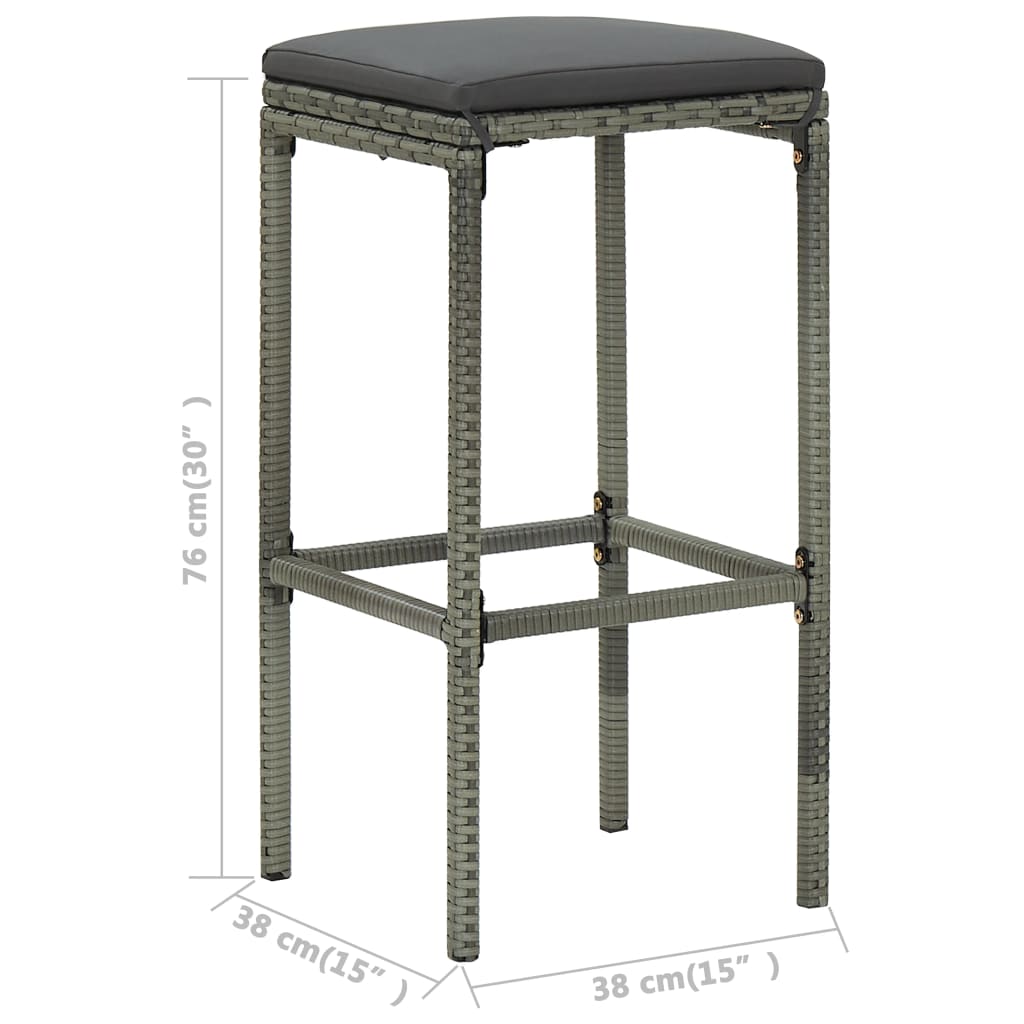 9-teiliges Garten-Bar-Set mit Kissen Poly Rattan Grau
