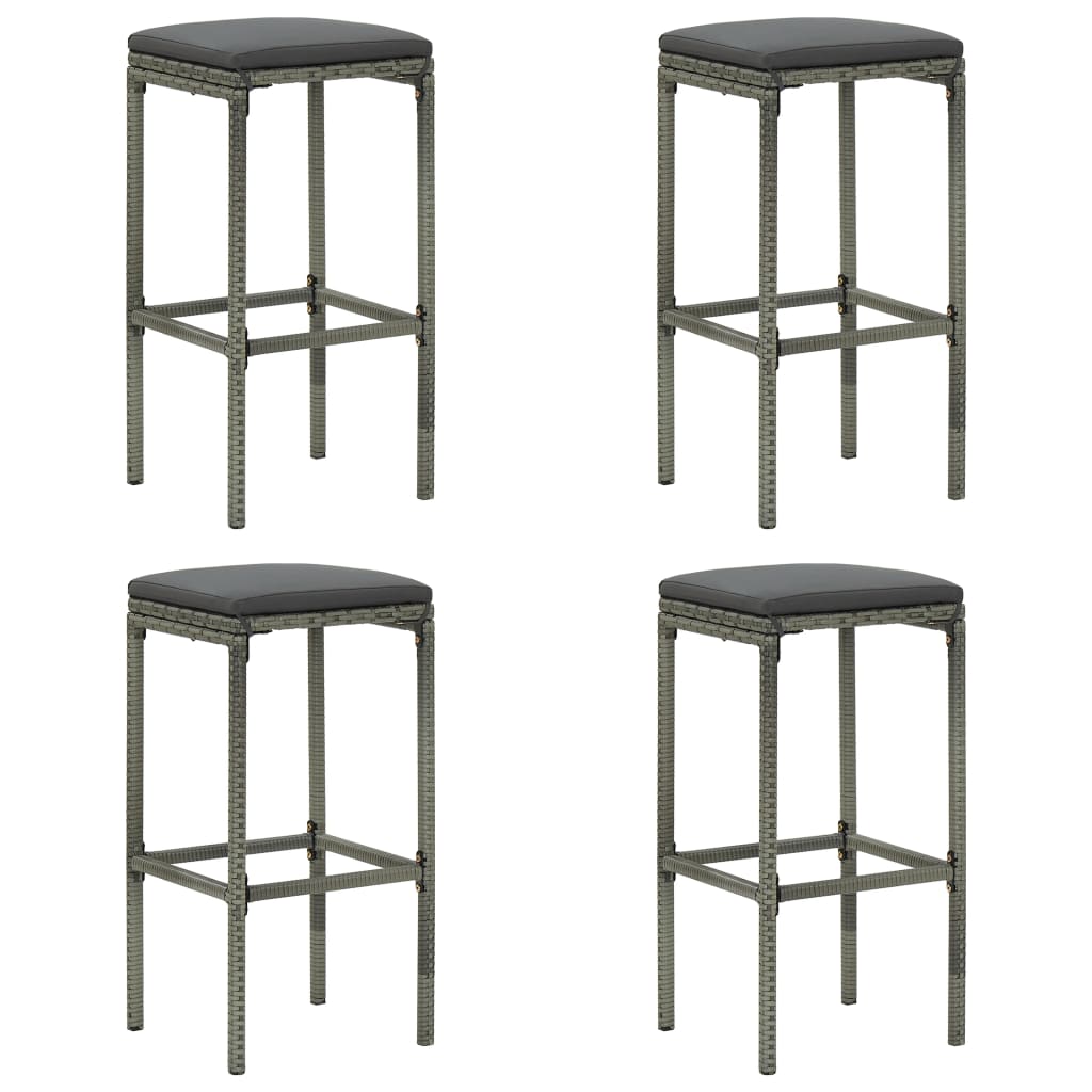 9-teiliges Garten-Bar-Set mit Kissen Poly Rattan Grau