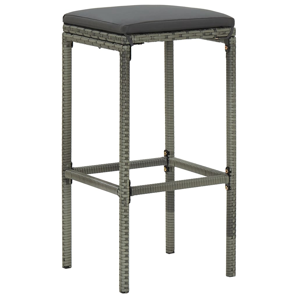 9-teiliges Garten-Bar-Set mit Kissen Poly Rattan Grau