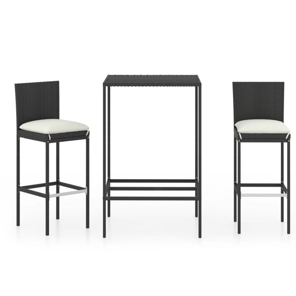3-teiliges Garten-Bar-Set mit Kissen Poly Rattan Schwarz