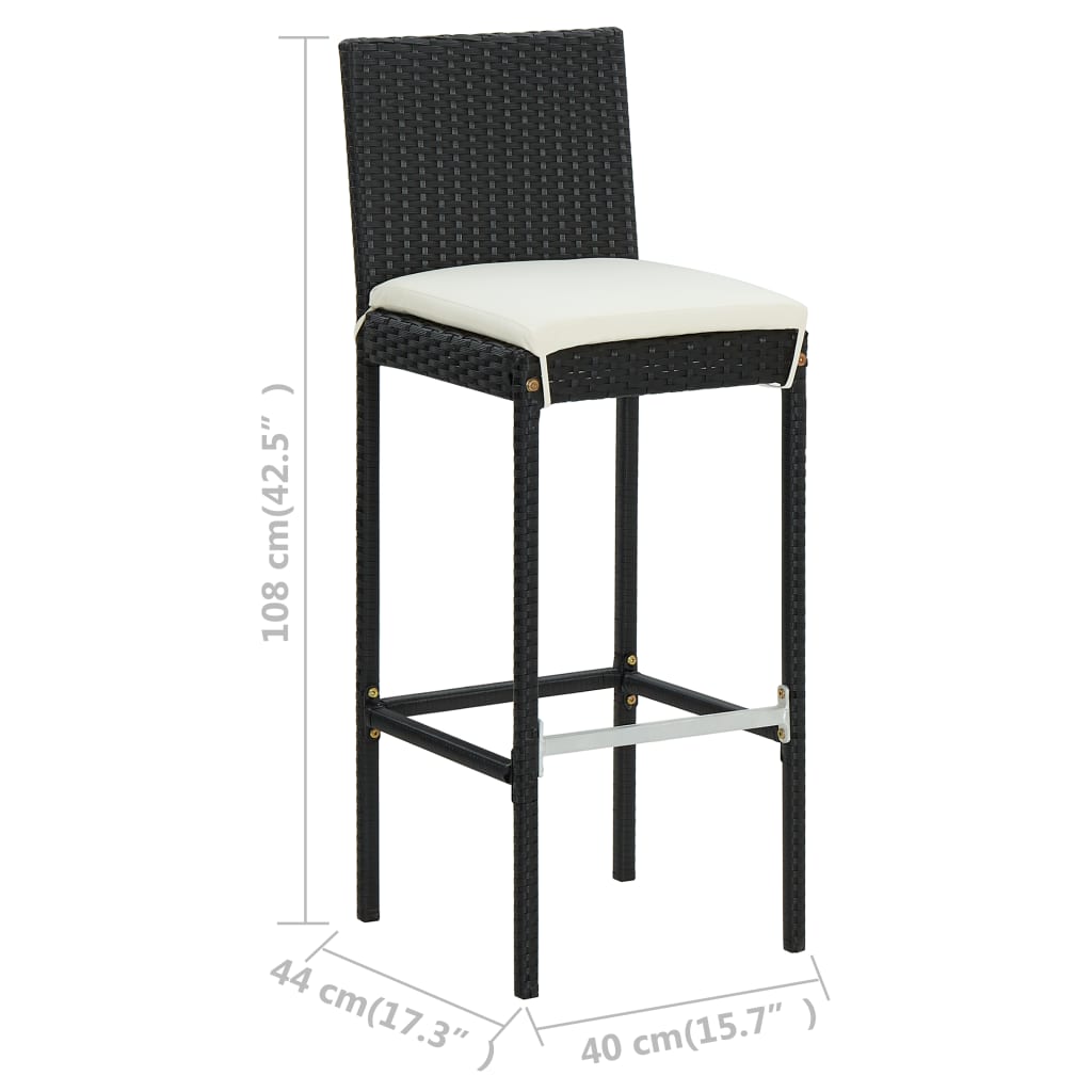 3-teiliges Garten-Bar-Set mit Kissen Poly Rattan Schwarz
