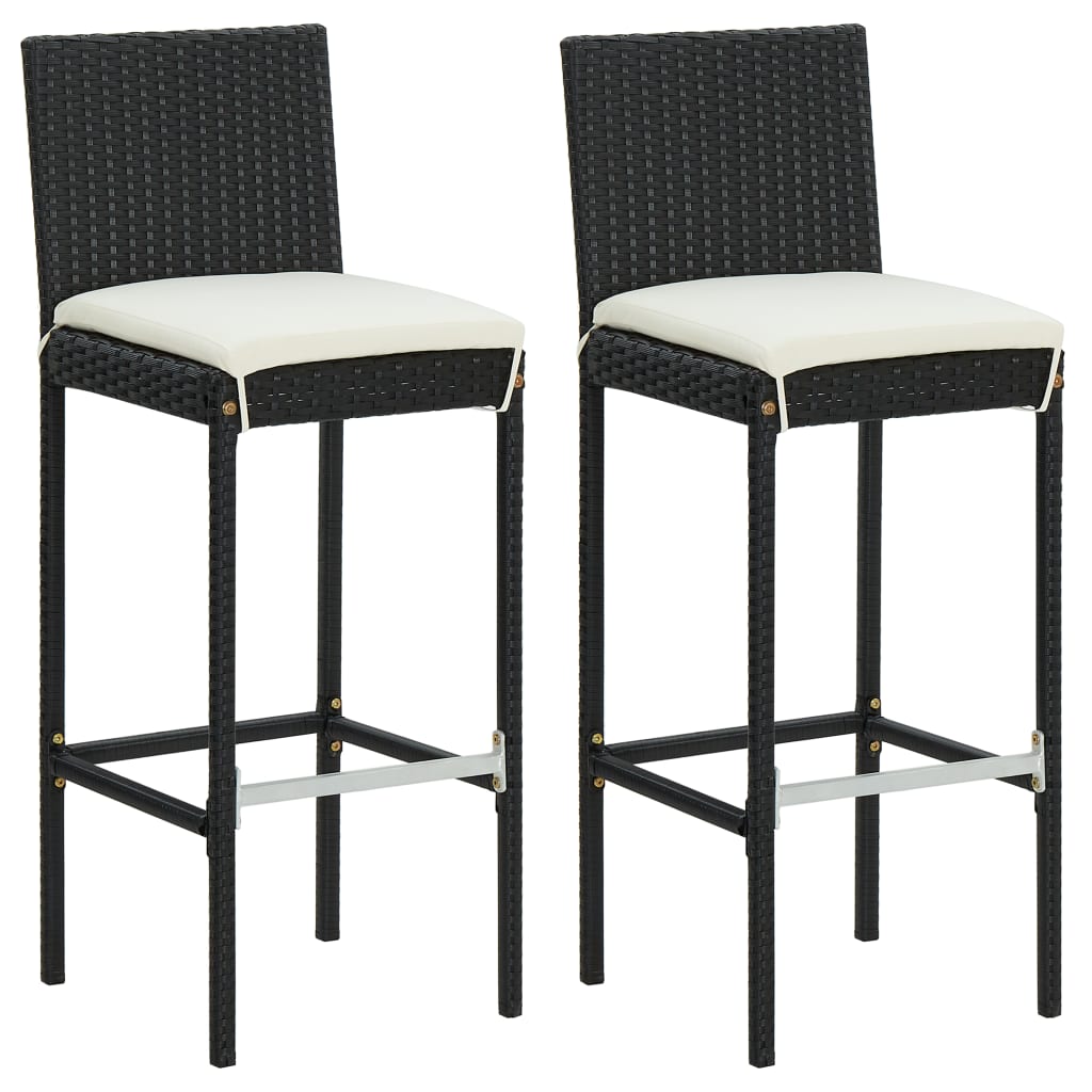 3-teiliges Garten-Bar-Set mit Kissen Poly Rattan Schwarz