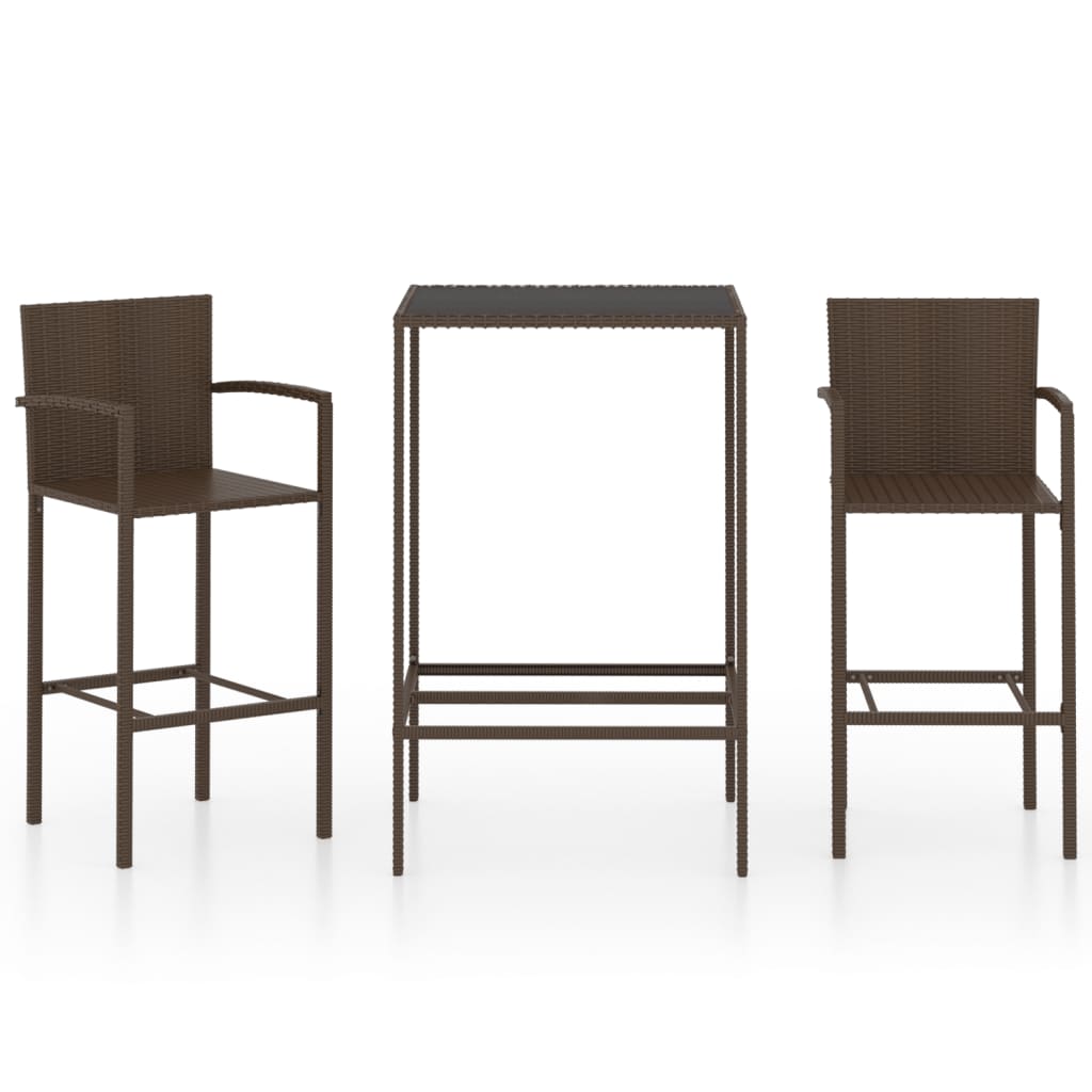 3-teiliges Garten-Bar-Set Poly Rattan Braun