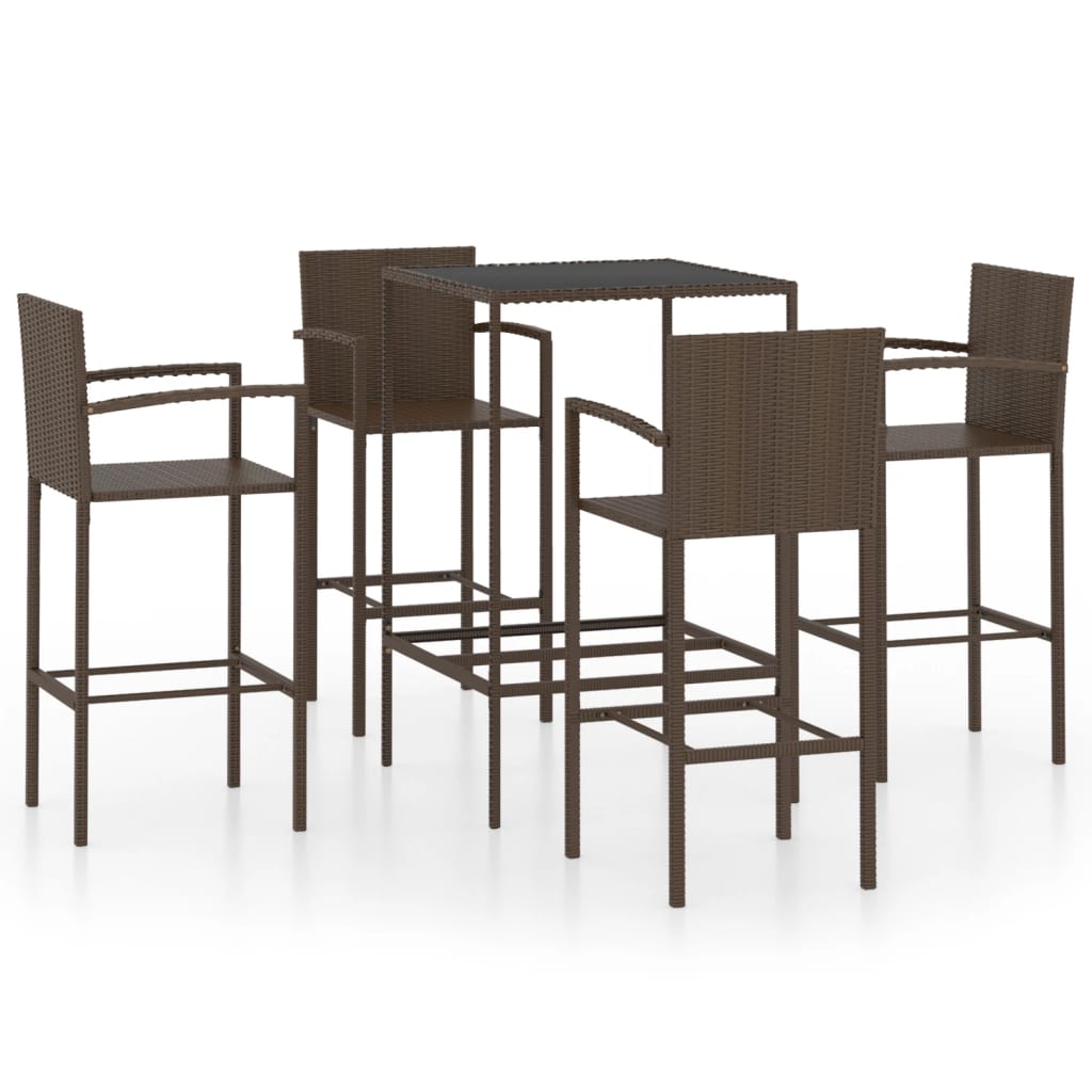 5-teiliges Garten-Bar-Set Poly Rattan Braun