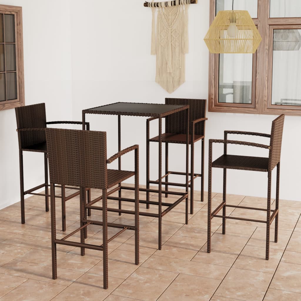 5-teiliges Garten-Bar-Set Poly Rattan Braun