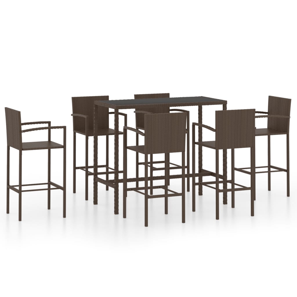 7-teiliges Garten-Bar-Set Poly Rattan Braun