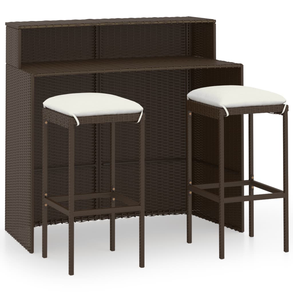 3-teiliges Garten-Bar-Set mit Kissen braun