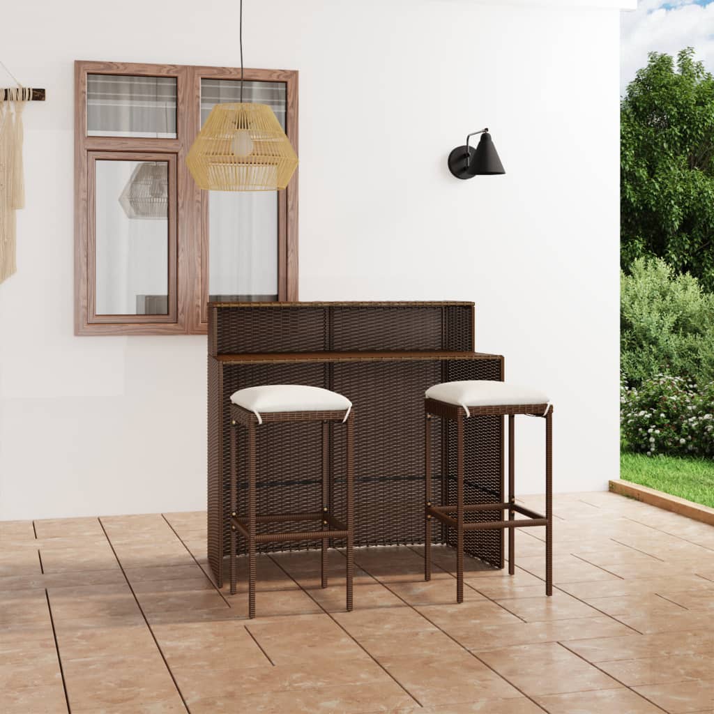 3-teiliges Garten-Bar-Set mit Kissen braun