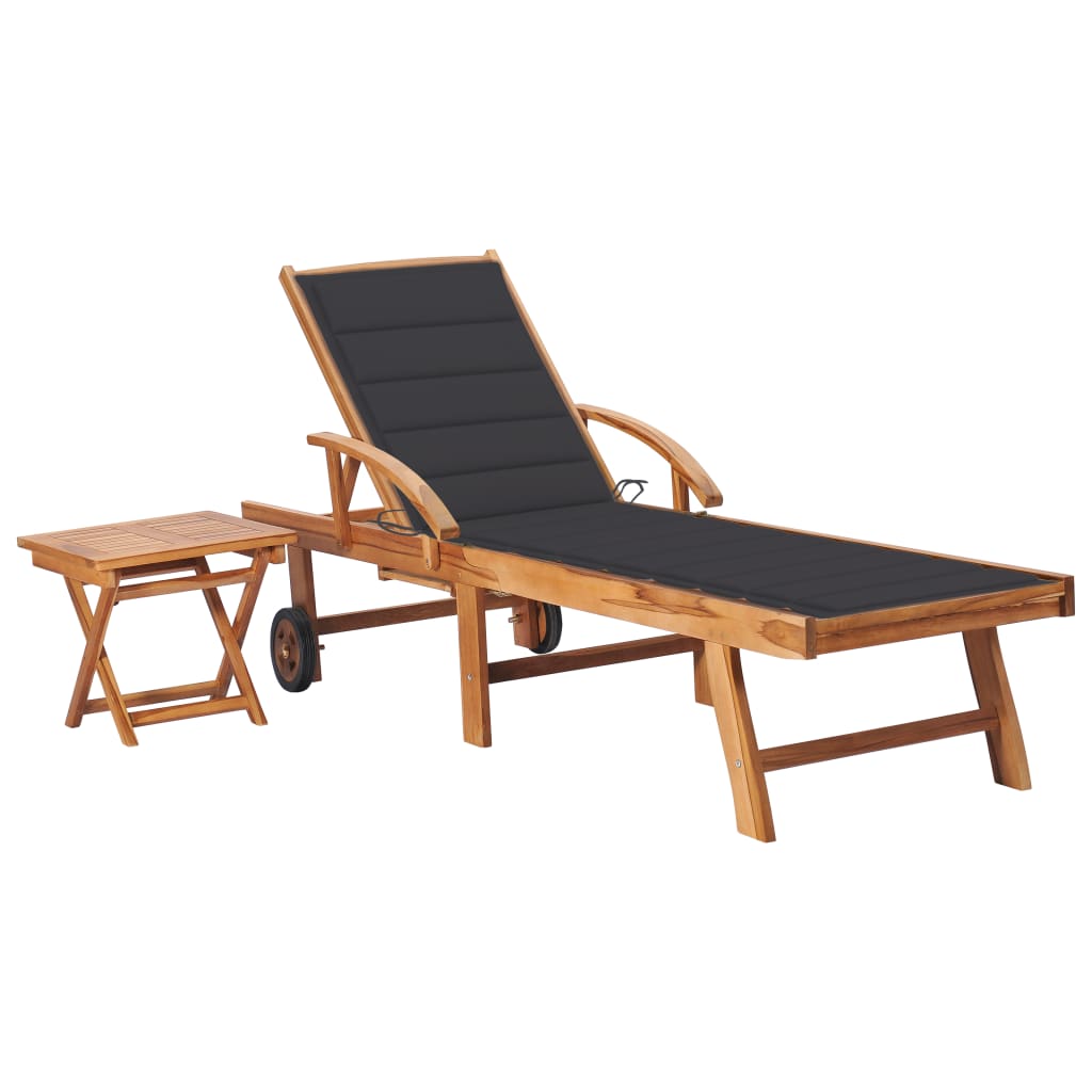 Ligbed Met Tafel En Kussen Massief Teakhout