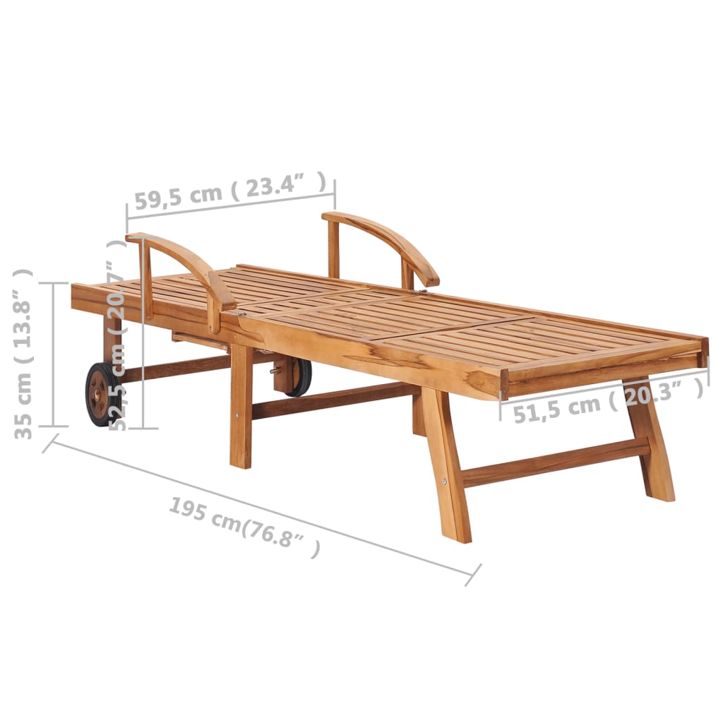 Ligbed Met Tafel En Kussen Massief Teakhout