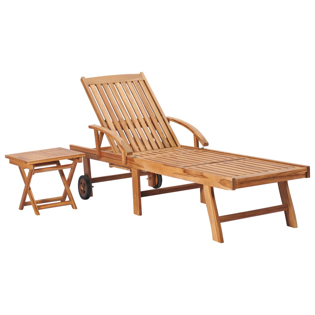 Ligbed Met Tafel En Kussen Massief Teakhout