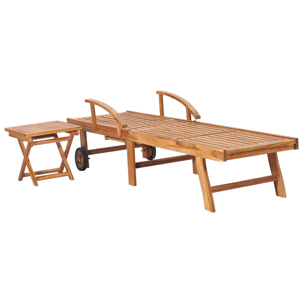 Ligbed Met Tafel En Kussen Massief Teakhout