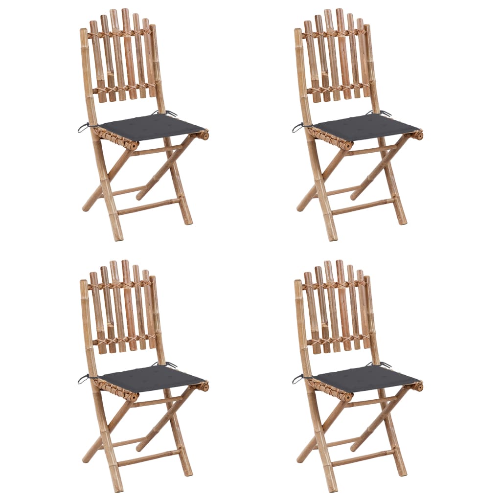 5-Delige Tuinset Inklapbaar Met Kussens Bamboe