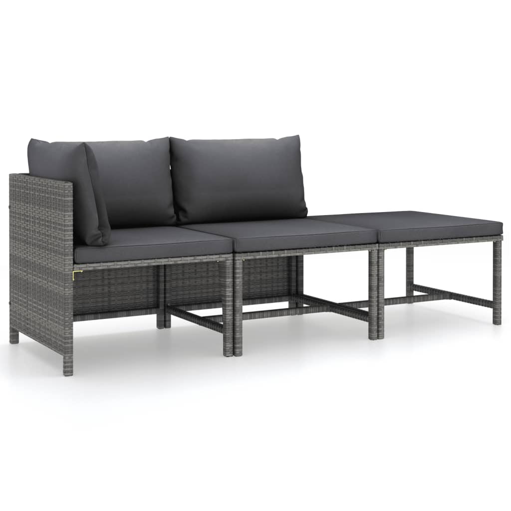 3-teiliges Lounge-Set mit Kissen Poly Rattan Grau