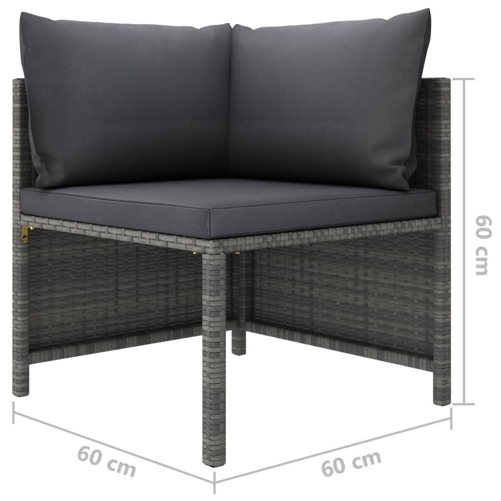 3-teiliges Lounge-Set mit Kissen Poly Rattan Grau