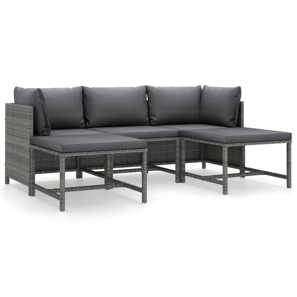 5-Delige Loungeset Met Kussens Poly Rattan Grijs
