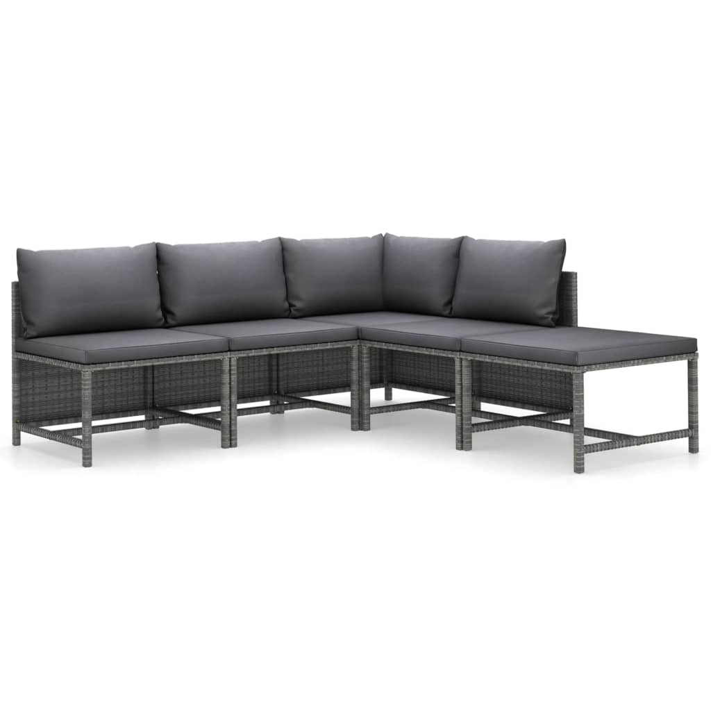 5-Delige Loungeset Met Kussens Poly Rattan Grijs