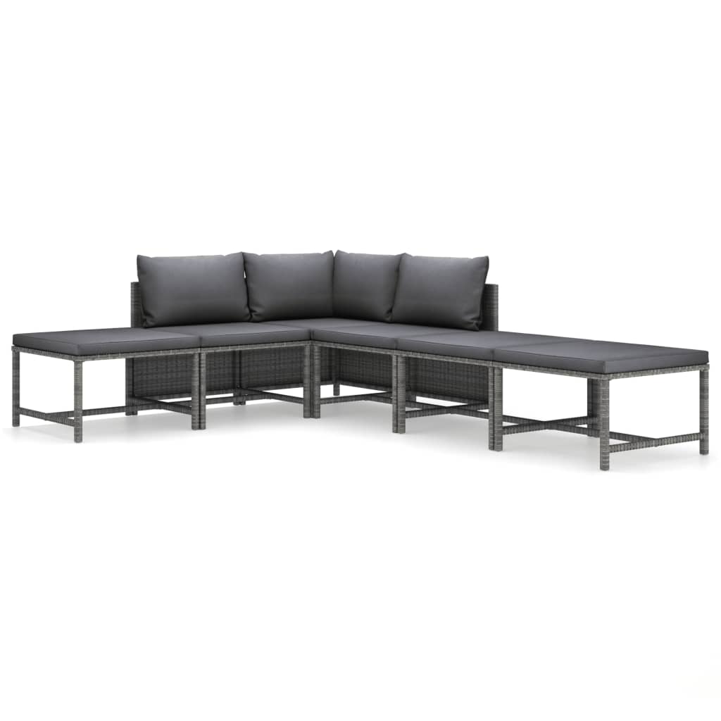 6-Delige Loungeset Met Kussens Poly Rattan Grijs