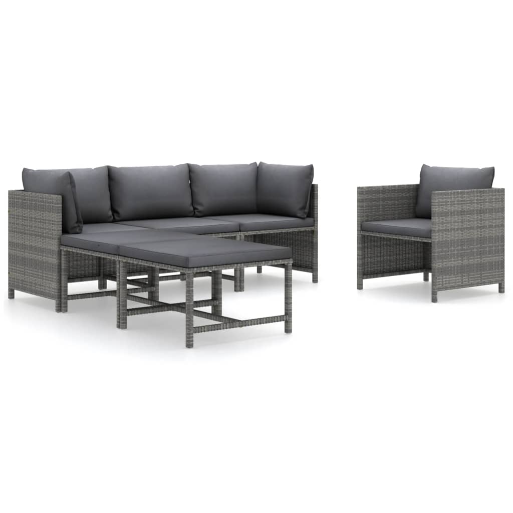 6-Delige Loungeset Met Kussens Poly Rattan Grijs