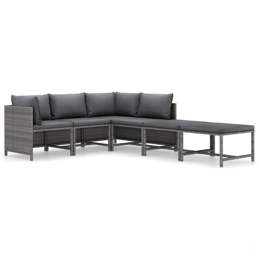 6-Delige Loungeset Met Kussens Poly Rattan Grijs