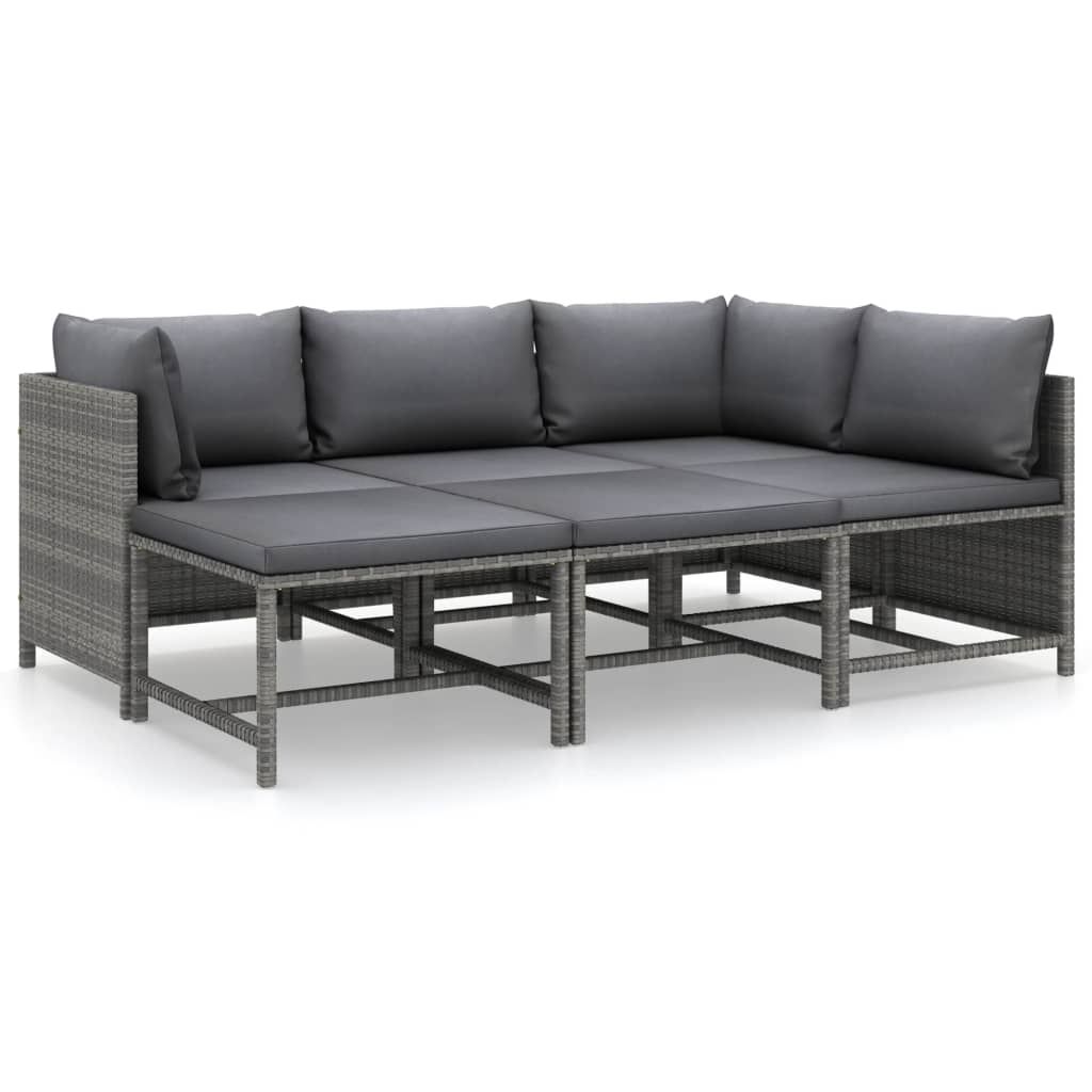 6-Delige Loungeset Met Kussens Poly Rattan Grijs