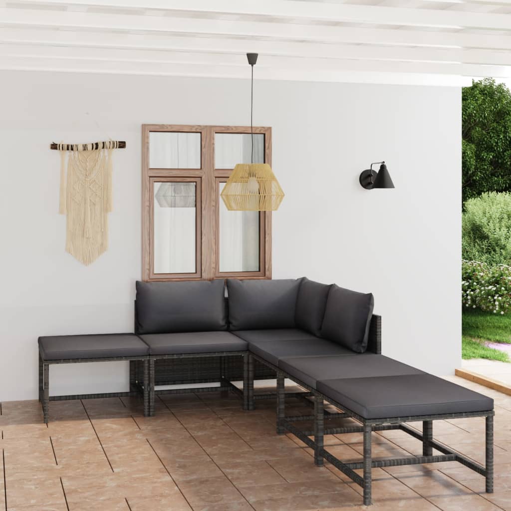 6-Delige Loungeset Met Kussens Poly Rattan Grijs