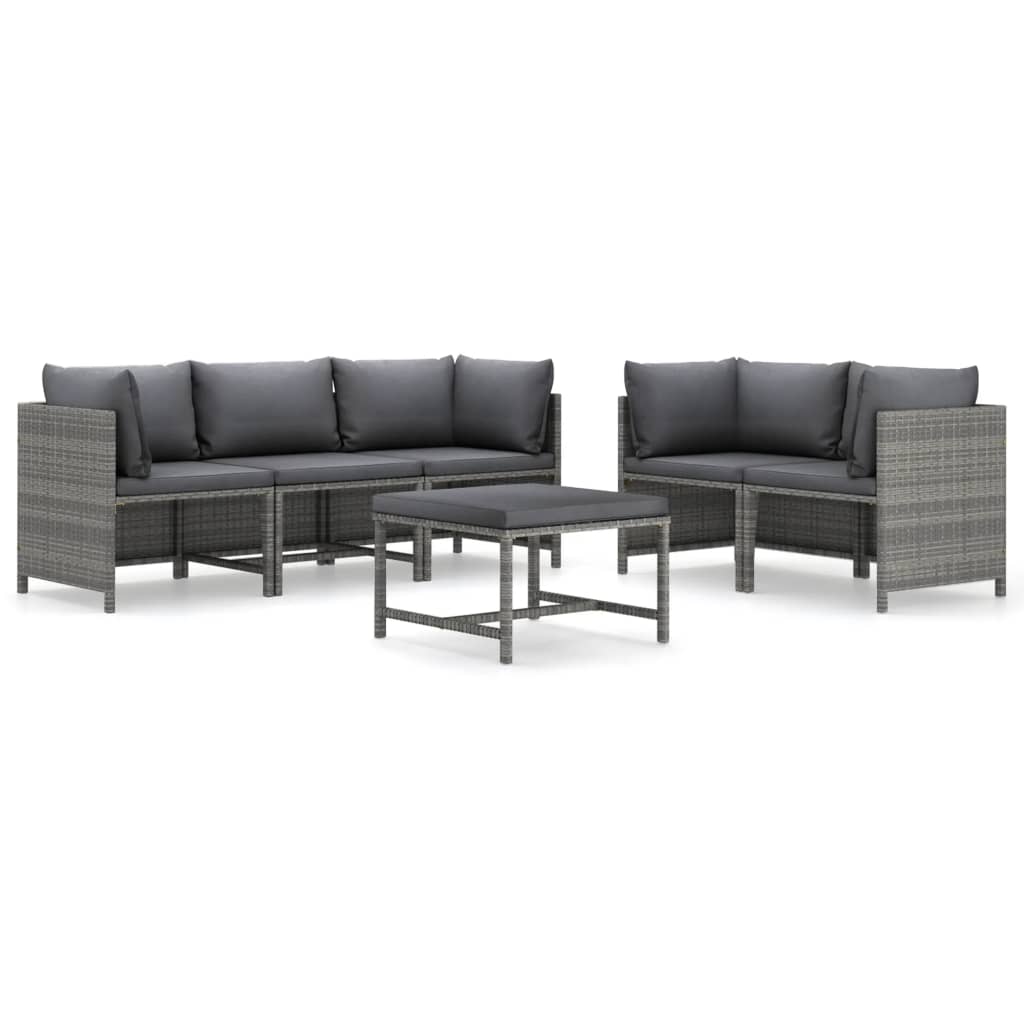 6-Delige Loungeset Met Kussens Poly Rattan Grijs