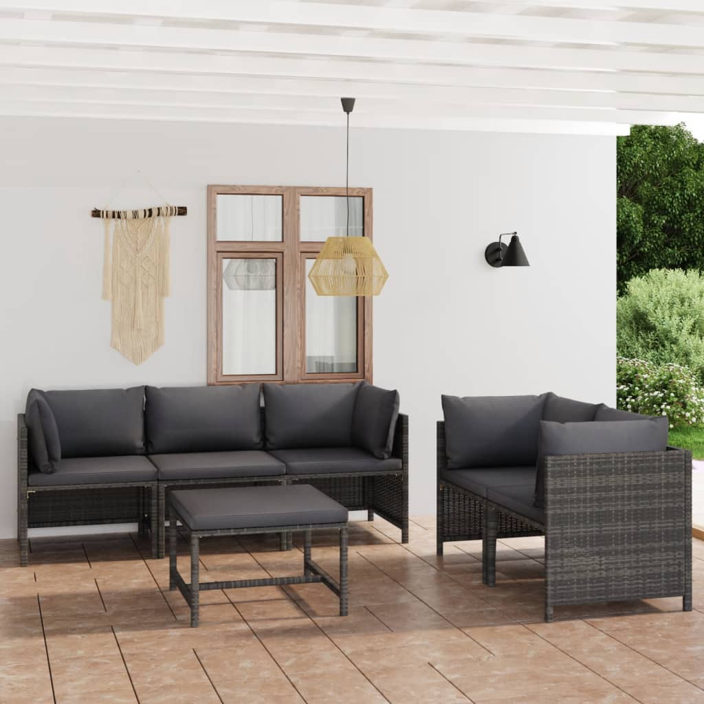 6-Delige Loungeset Met Kussens Poly Rattan Grijs