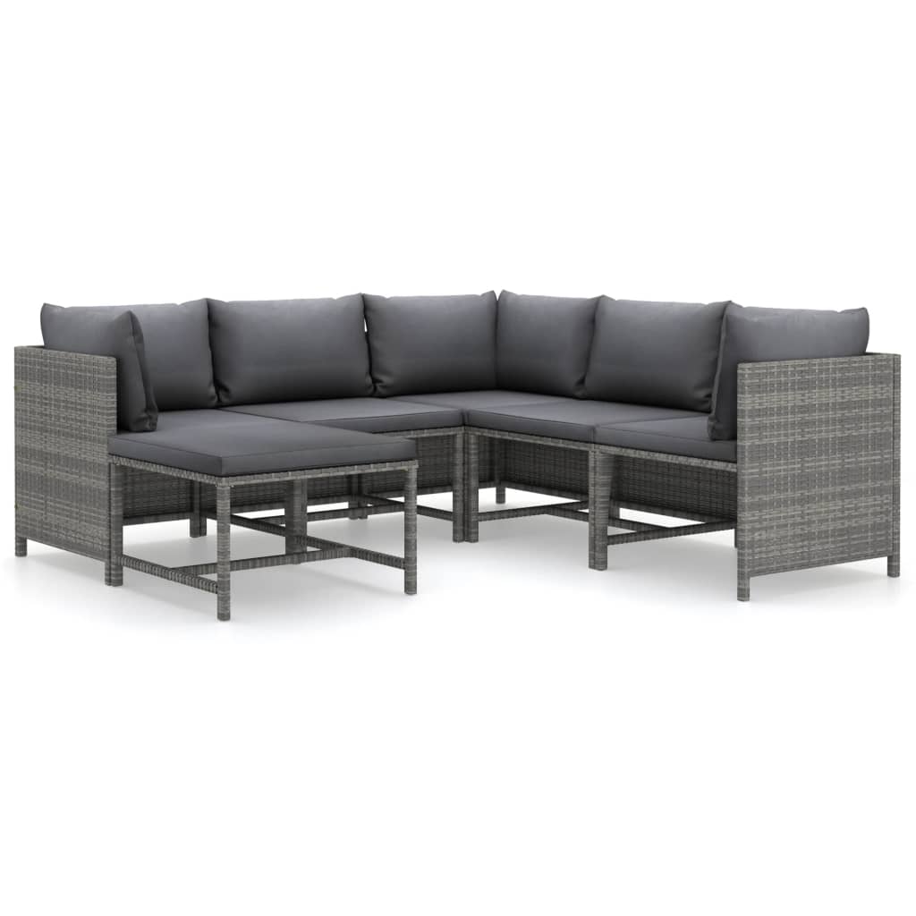 6-Delige Loungeset Met Kussens Poly Rattan Grijs