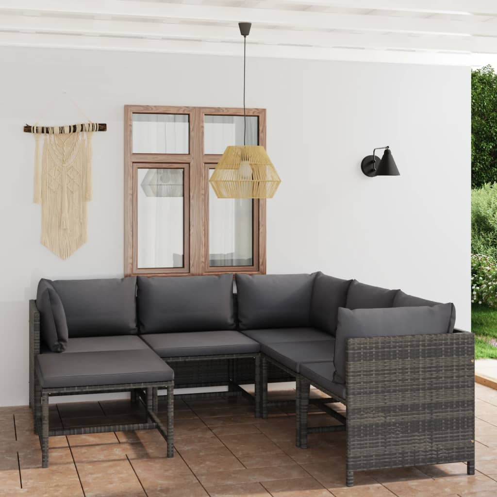 6-Delige Loungeset Met Kussens Poly Rattan Grijs