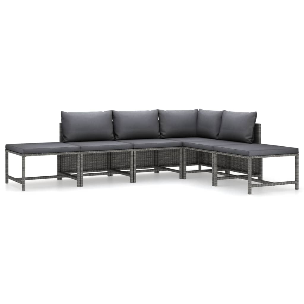 6-Delige Loungeset Met Kussens Poly Rattan Grijs