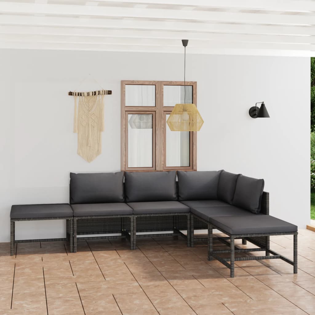 6-Delige Loungeset Met Kussens Poly Rattan Grijs