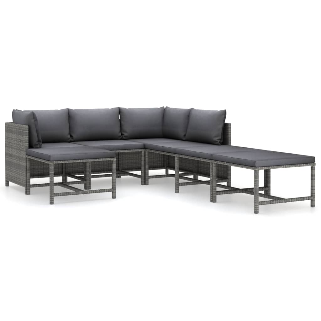 7-Delige Loungeset Met Kussens Poly Rattan Grijs