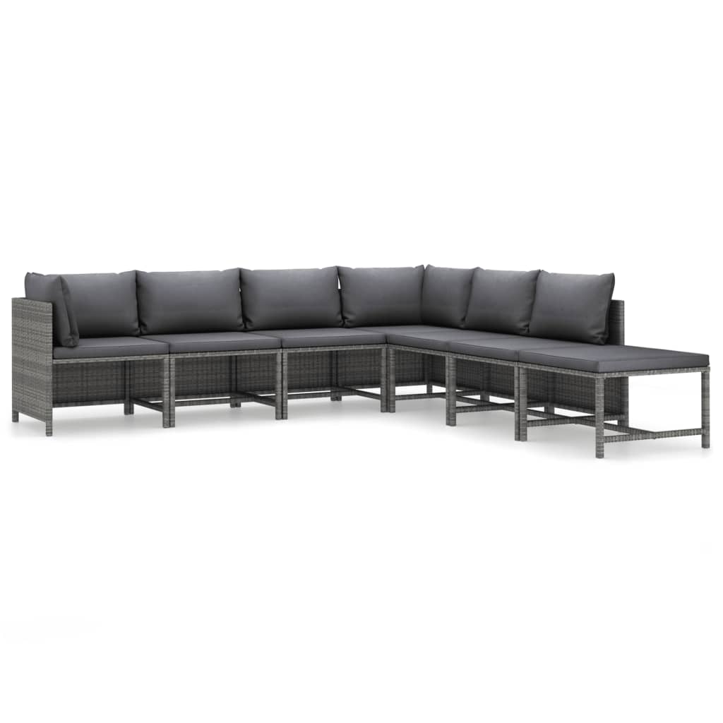 7-Delige Loungeset Met Kussens Poly Rattan Grijs