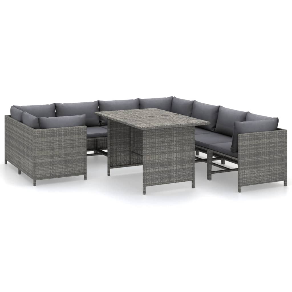 9-Delige Loungeset Met Kussens Poly Rattan Grijs