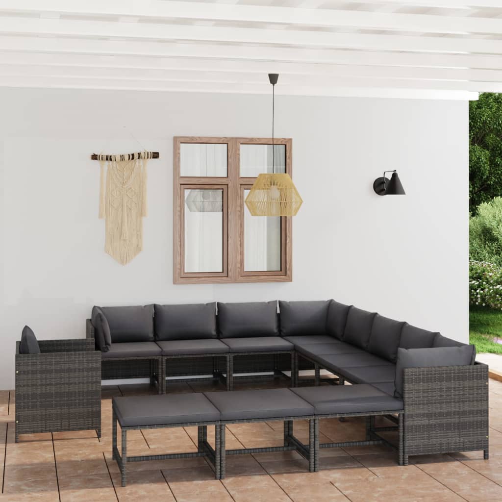 12-Delige Loungeset Met Kussens Poly Rattan Grijs