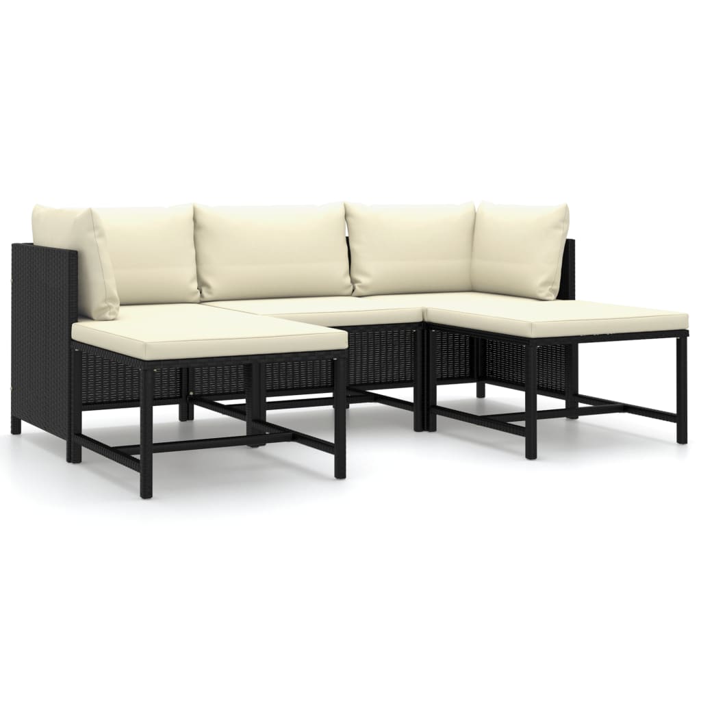 5-Delige Loungeset Met Kussens Poly Rattan Zwart